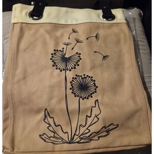 Thirty-One Retired Canvas Storage Tote Dandelions Pattern Tan Cream Bag NIP